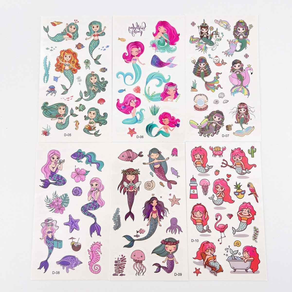 Mermaid Tattoos for Kids – 10 Sheets Party Favor Body Stickers