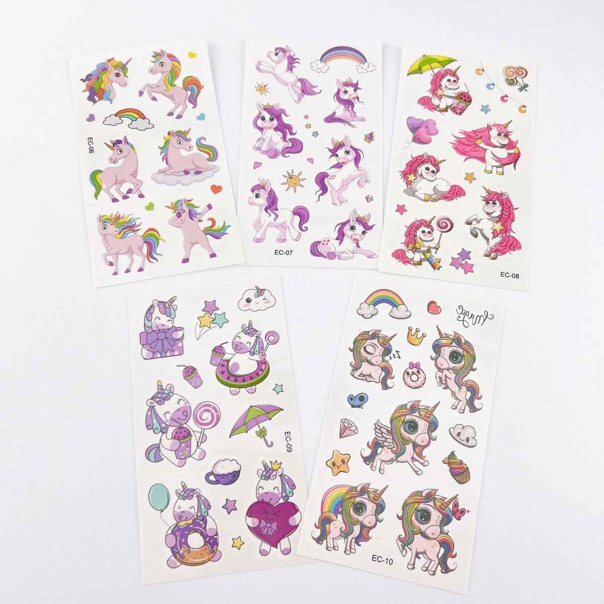Cartoon Unicorn Tattoos – 10 Sheets for Girls Birthday Parties