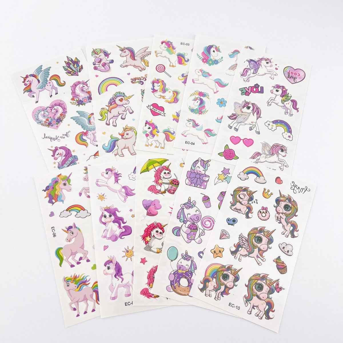 Cartoon Unicorn Tattoos – 10 Sheets for Girls Birthday Parties