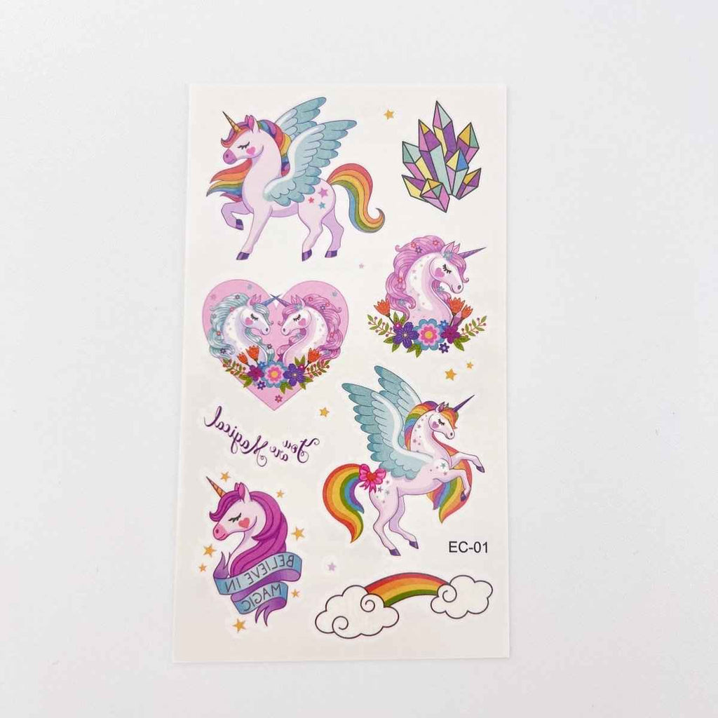 Cartoon Unicorn Tattoos – 10 Sheets for Girls Birthday Parties