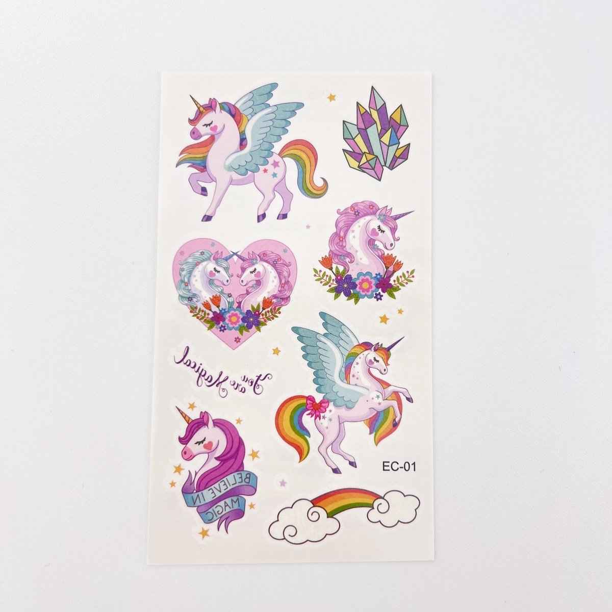 Cartoon Unicorn Tattoos – 10 Sheets for Girls Birthday Parties
