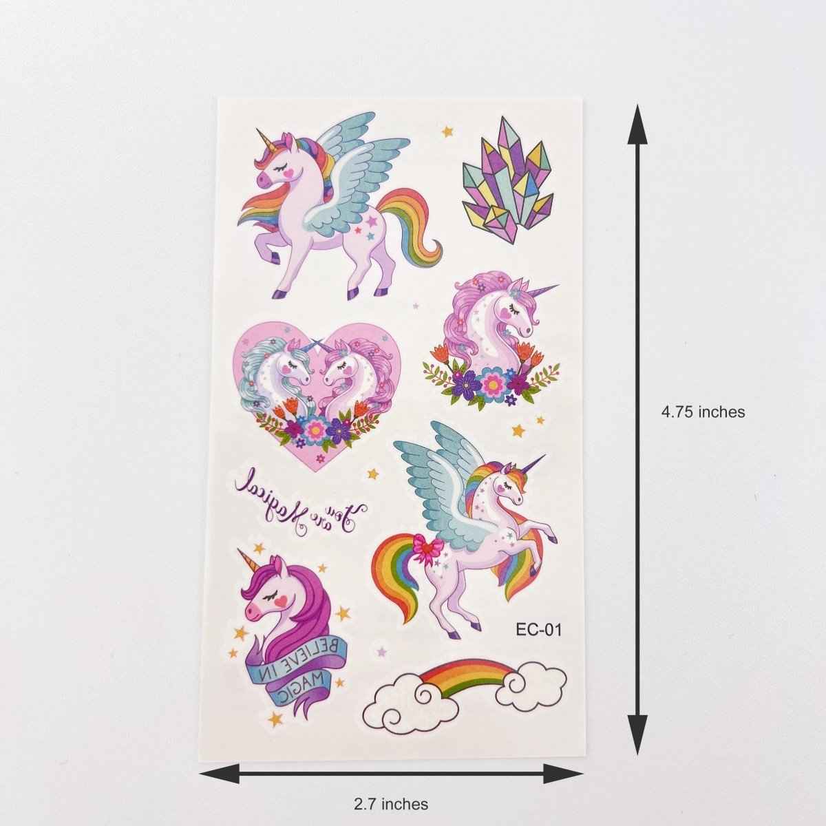 Cartoon Unicorn Tattoos – 10 Sheets for Girls Birthday Parties