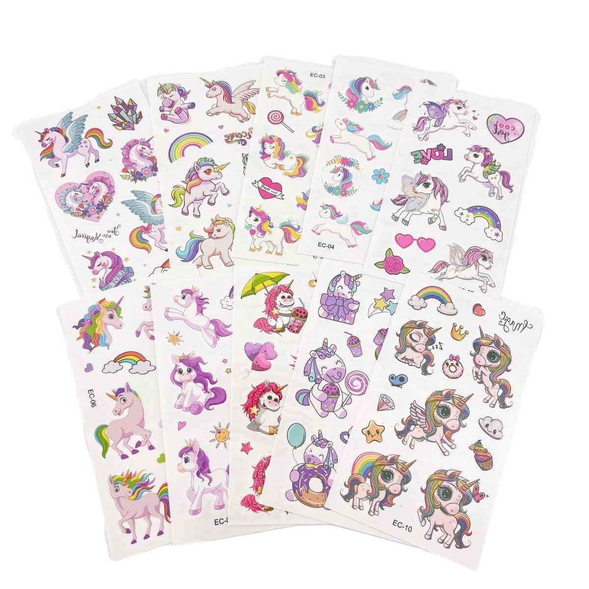 Cartoon Unicorn Tattoos – 10 Sheets for Girls Birthday Parties