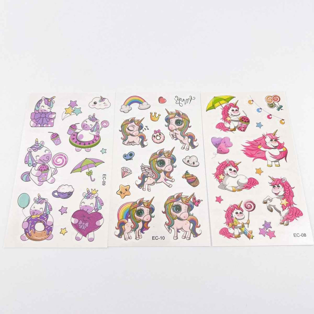 Cartoon Unicorn Tattoos – 10 Sheets for Girls Birthday Parties
