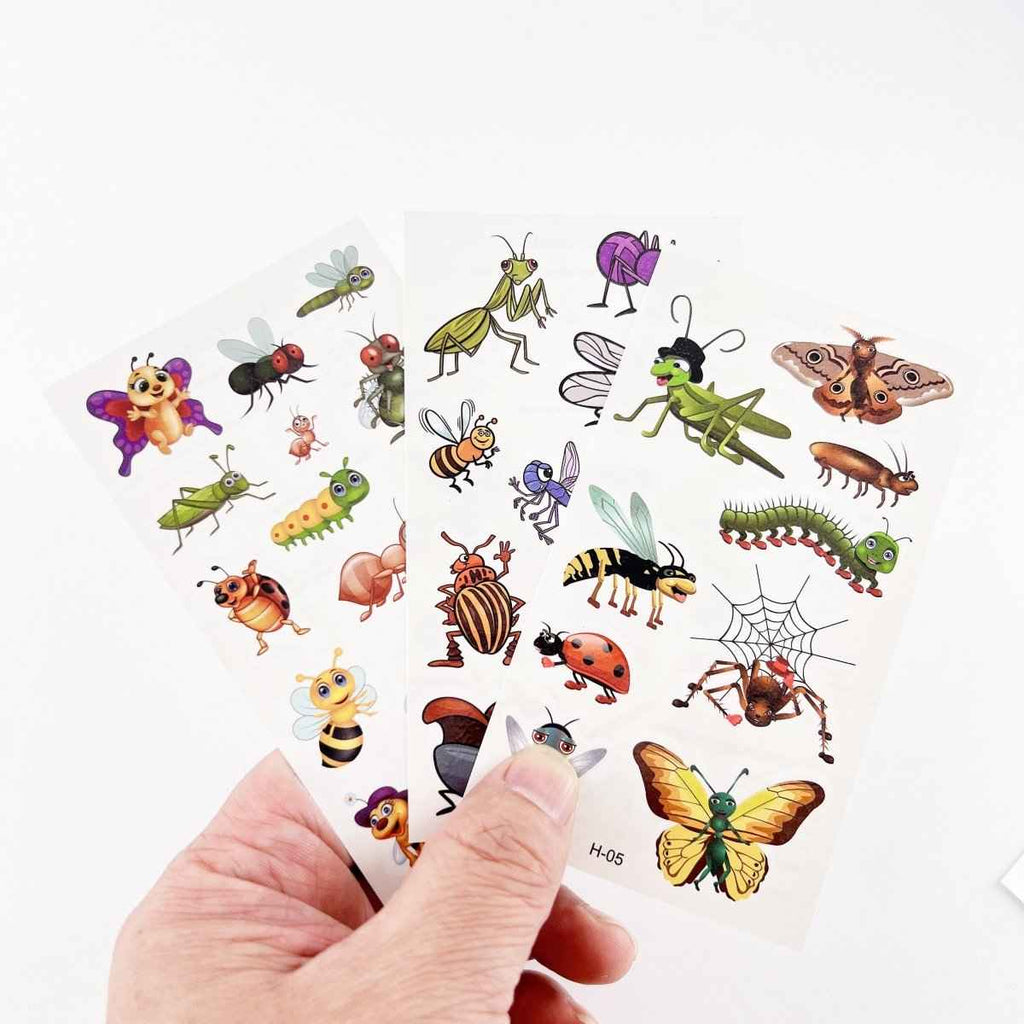 Cartoon Bugs Tattoos – 10 Sheets Non-Toxic Waterproof Stickers