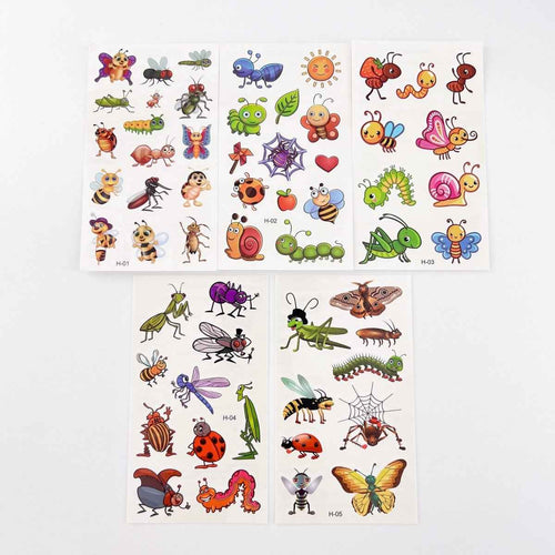 Cartoon Bugs Tattoos – 10 Sheets Non-Toxic Waterproof Stickers