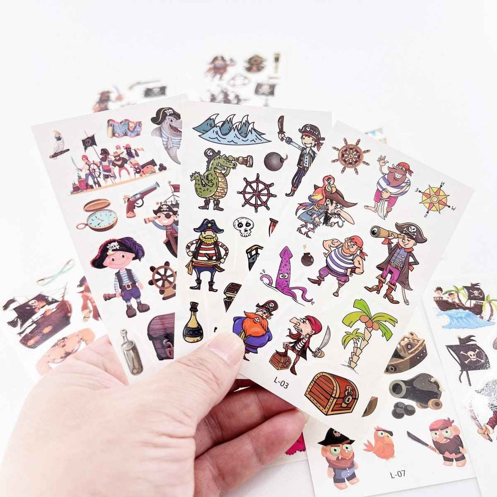 Cartoon Pirate Tattoos for Kids – 10 Waterproof Tattoo Sheets