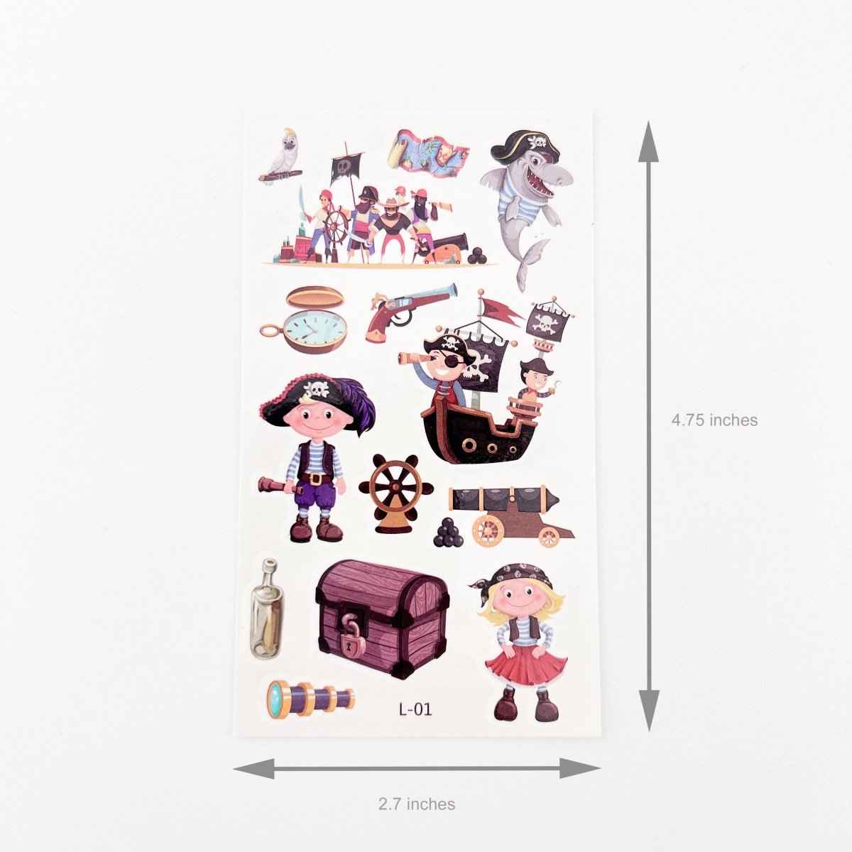Cartoon Pirate Tattoos for Kids – 10 Waterproof Tattoo Sheets