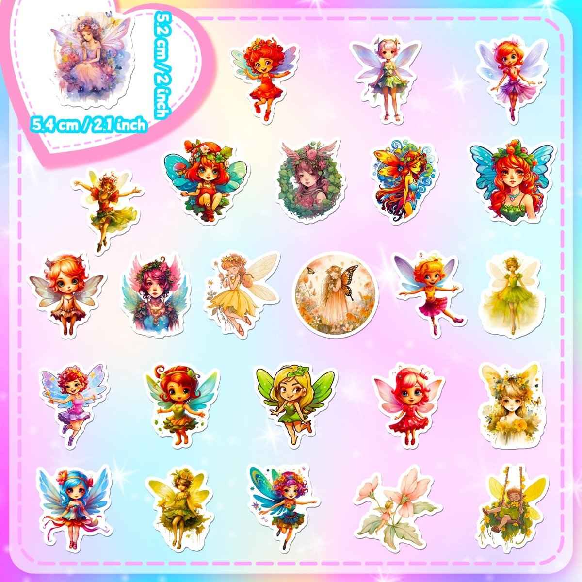 50 Fairy Vinyl Stickers – Waterproof, UV-Proof, No Duplicate Set