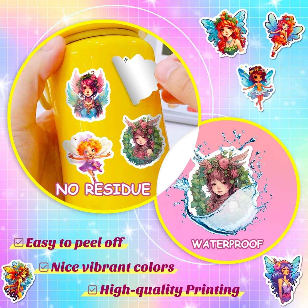 50 Fairy Vinyl Stickers – Waterproof, UV-Proof, No Duplicate Set