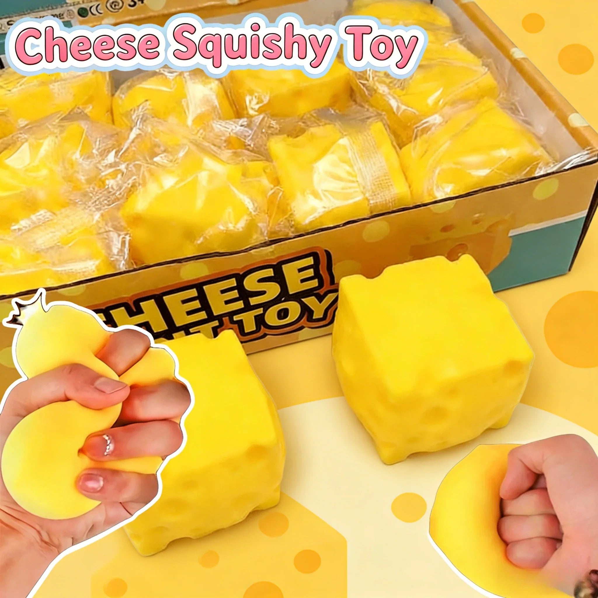 Squishy Square Cheese Squeeze Toys | Stress Relief Sensory Fidget Gift