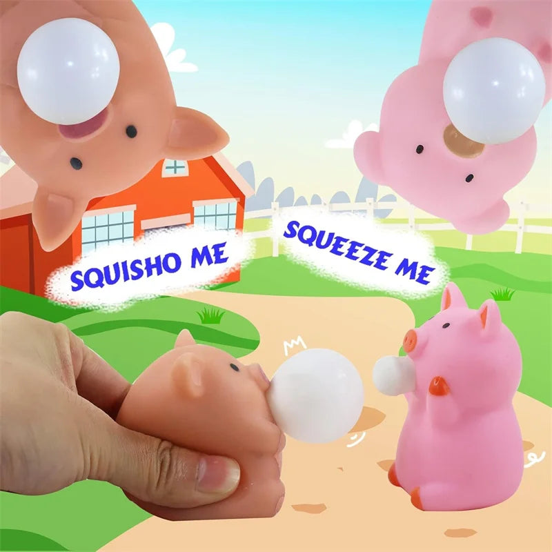 Piggy Capybara Fidget Squeeze Toy | Cute Squishy Stress Relief Toy That Spits Bubbles