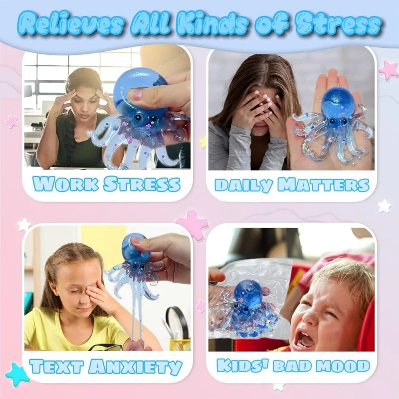 Glitter Octopus Taba Squishy Sugar Stress Ball | Cute Animal Squeeze Fidget Toy for Kids