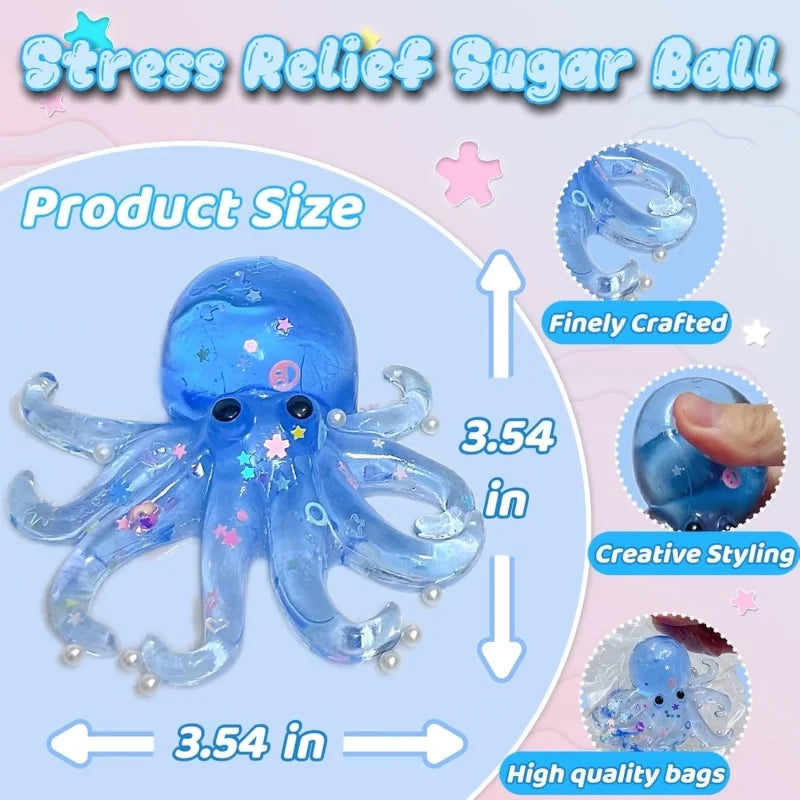 Glitter Octopus Taba Squishy Sugar Stress Ball | Cute Animal Squeeze Fidget Toy for Kids