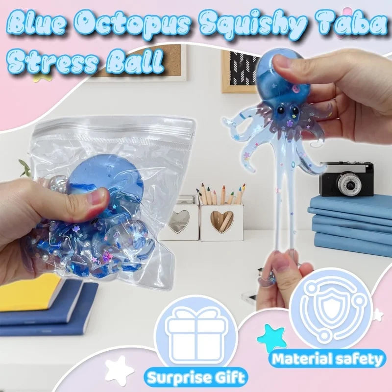 Glitter Octopus Taba Squishy Sugar Stress Ball | Cute Animal Squeeze Fidget Toy for Kids