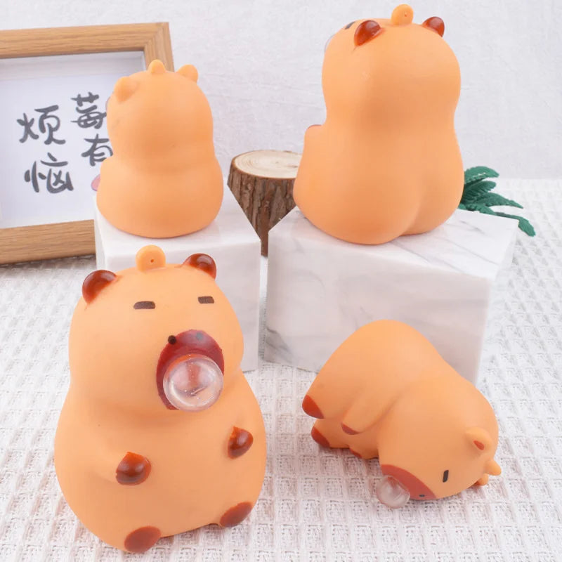 Piggy Capybara Fidget Squeeze Toy | Cute Squishy Stress Relief Toy That Spits Bubbles