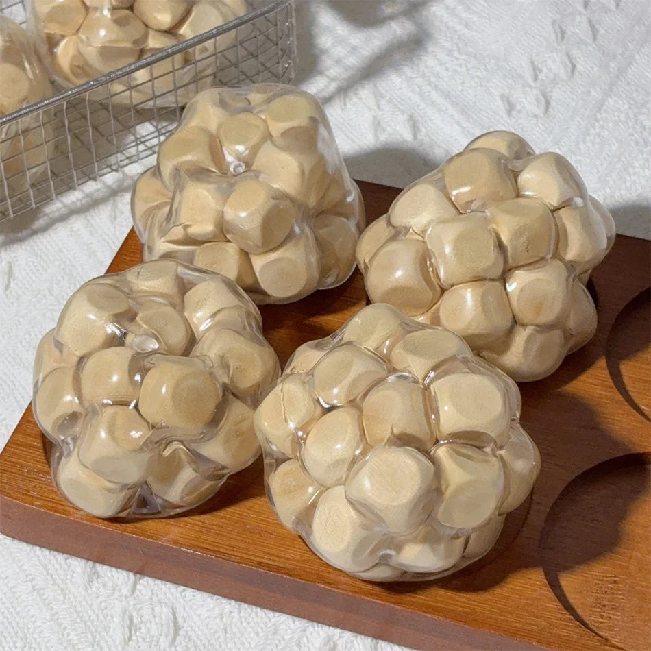 Handmade Wooden Noisy Ball Squishy Toy | Creative Stress Relief Fidget Squeeze Ball for Anxiety Relaxation