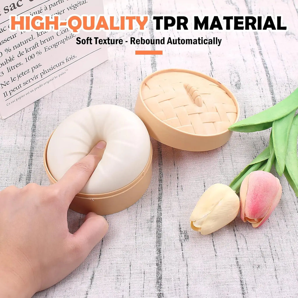 Colorful Dumpling Squishy Stress Ball | Simulation Food Bun with Steamer Fidget Toy