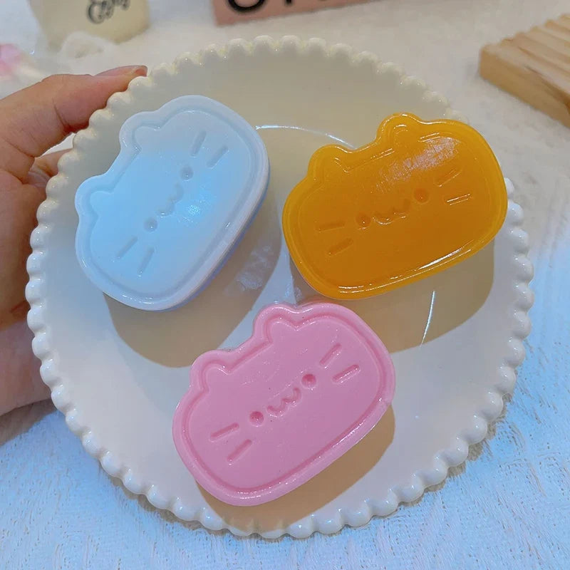 Sticky TPR Cute Cat Cheese Bread Pressure Relief Soft Squishy Fingertip Toy | Slow Rebound Squeeze Toy