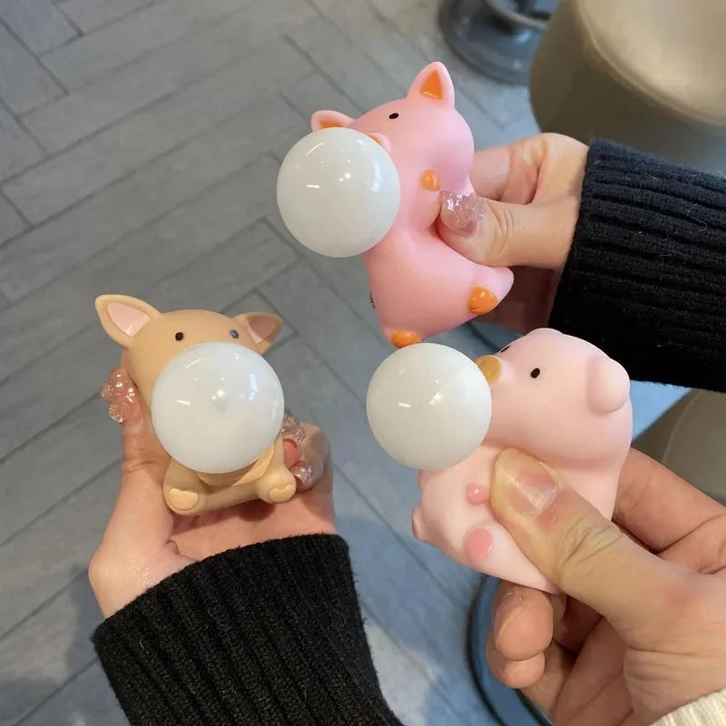 Piggy Capybara Fidget Squeeze Toy | Cute Squishy Stress Relief Toy That Spits Bubbles