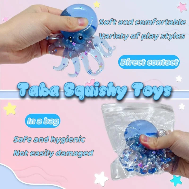 Glitter Octopus Taba Squishy Sugar Stress Ball | Cute Animal Squeeze Fidget Toy for Kids