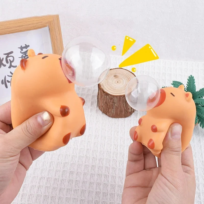 Piggy Capybara Fidget Squeeze Toy | Cute Squishy Stress Relief Toy That Spits Bubbles