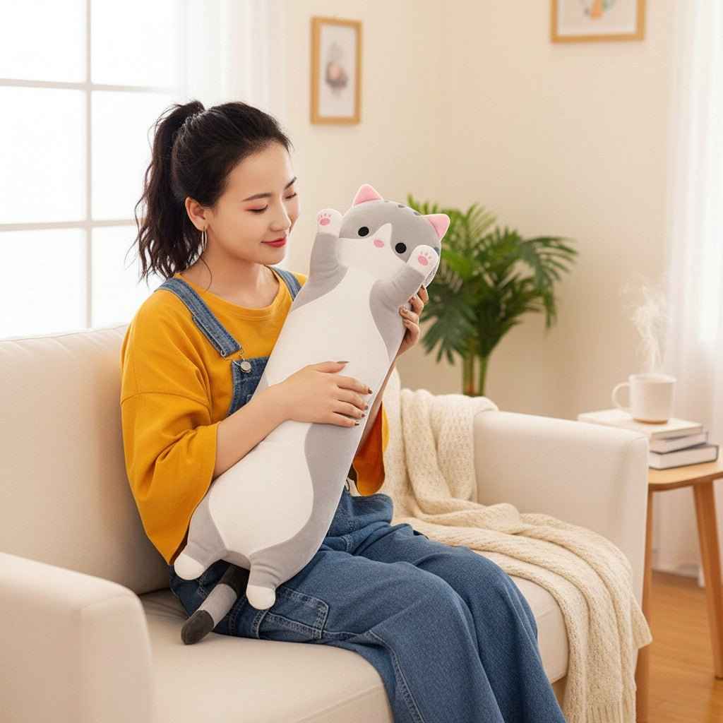 Long Cat Plush Pillow – 26" Soft Cuddly Gift for Kids
