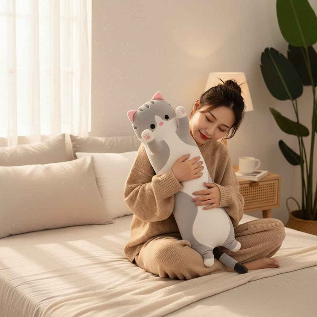 Long Cat Plush Pillow – 26" Soft Cuddly Gift for Kids