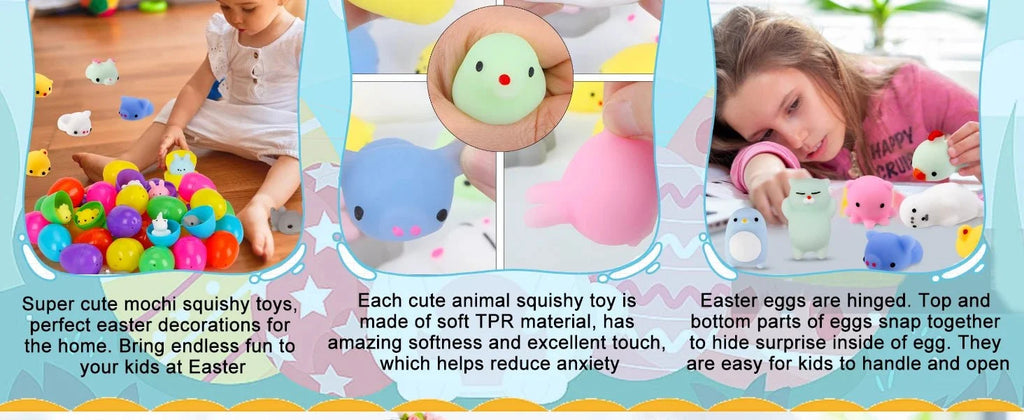 Mochi Squishy Toy Filled Easter Eggs | Mystery Animal Stress Relief Toys for Kids and Adults